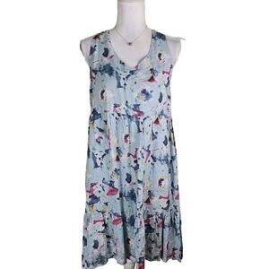 Bellambra ~Woman Size S~ Blue Linen Sleeveless Ties in back V-Neck Dress.